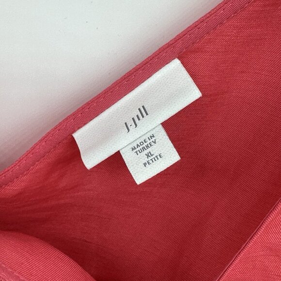 J. Jill Elliptical-Hem Size XLP Petite Strawberry Linen Blend A-Line Midi Dress - Picture 7 of 13